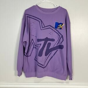 MTV Large Front Hit Logo Graphic Crewneck Sweatshirt Purple Size XXL 2XL